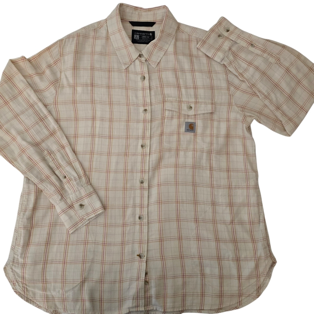 CARHARTT Women Relax Fit Plaid  Size Large Long Sleeve Button Down Shirt Pockets